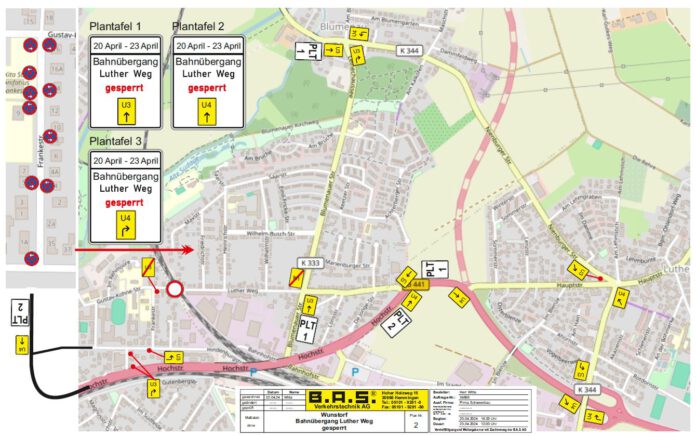 Sperrung des Bahnübergangs Luther Weg/ Gustav-Kohne-Straße vom 20.04. bis 23.04.
