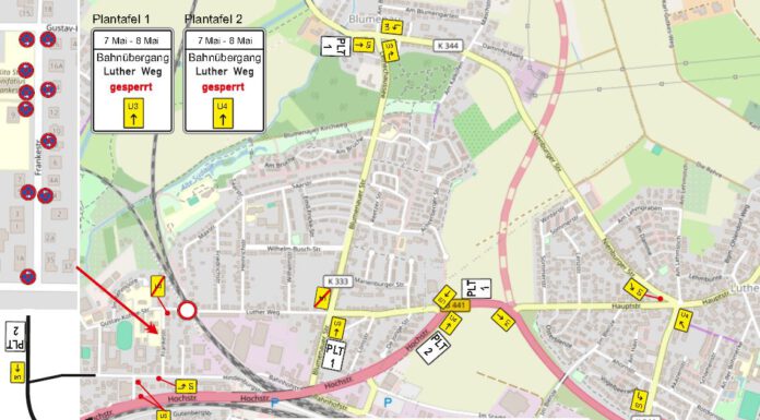 Sperrung Bahnübergang Luther Weg am 07.05. und 08.05.2024 Sperrung Bahnübergang Luther Weg am 07.05. und 08.05.2024