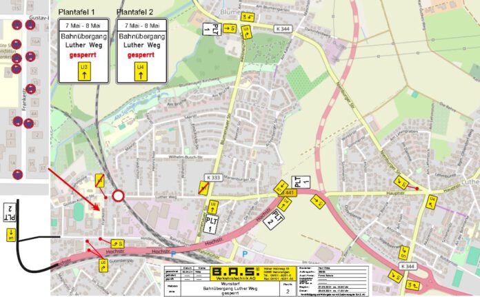 Sperrung Bahnübergang Luther Weg am 07.05. und 08.05.2024