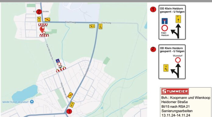 Vollsperrung der Ortsdurchfahrt Klein Heidorn am 12. und 13.11.2024 Vollsperrung der Ortsdurchfahrt Klein Heidorn am 12. und 13.11.2024
