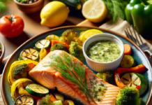 Das Gericht des Tages: Lachsfilet mit Zitronen-Dill-Sauce und buntem Gemüse für ein gesundes Abendessen Das Rezept für Lachsfilet mit Zitronen-Dill-Sauce bietet eine gesunde und schmackhafte Option für ein Abendessen