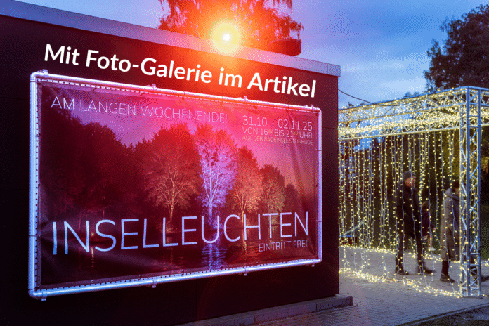 Die Badeinsel wird bei Einbruch der Dunkelheit zu einer Traumwelt aus Licht und Farbe. Das magische Inselleuchten am Steinhuder Meer begeistert Jung und Alt zum Saisonende mit bunten Lichtern und Farben