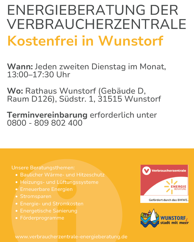 ENERGIEBERATUNG DER VERBRAUCHERZENTRALE - Kostenfrei - Hier im Rathaus Energieberatung der Verbraucherzentrale: Kostenlose Hilfe für alle Bürger im Rathaus. Informieren und profitieren