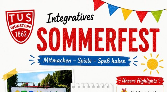 Integratives Sommerfest in Wunstorf beim TuS Integratives Sommerfest in Wunstorf beim TuS: Der Verein lädt am 04.07.2026 auf den Sportplatz an der Rudolf-Harbig-Straße ein