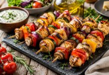 Grillgenuss mit mediterranen Hähnchenspießen und buntem Sommergemüse